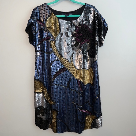Vintage French Connection Sequin Floral Mini Dress Size 8 - Picture 3 of 8